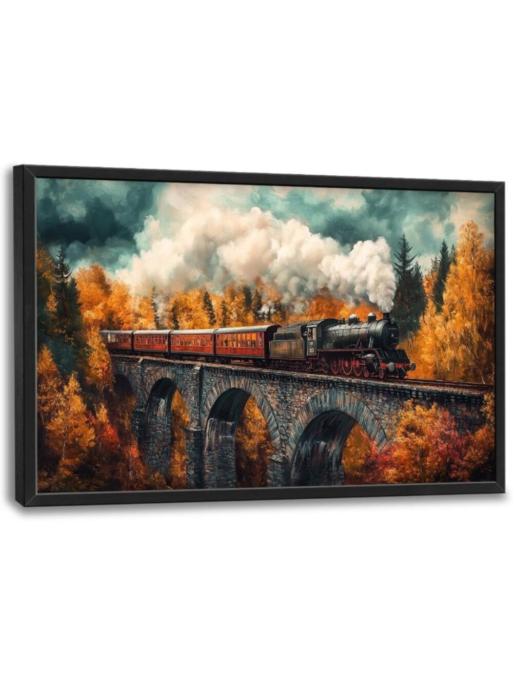 Autumn Train Wall Art - Large Framed Canvas Prints for Living Room & Office